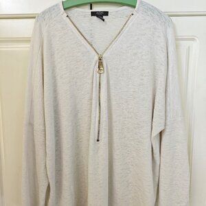 Alfani White Sweater with Gold Zipper, Size 2X